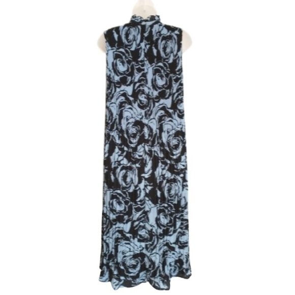 Chico's Black Label Crinkle Floral High Neck Sleeveless Dress Size 8 Black Blue - Picture 5 of 10